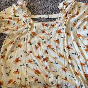 Maurices Cream Button-Front Floral Square-Neck Top